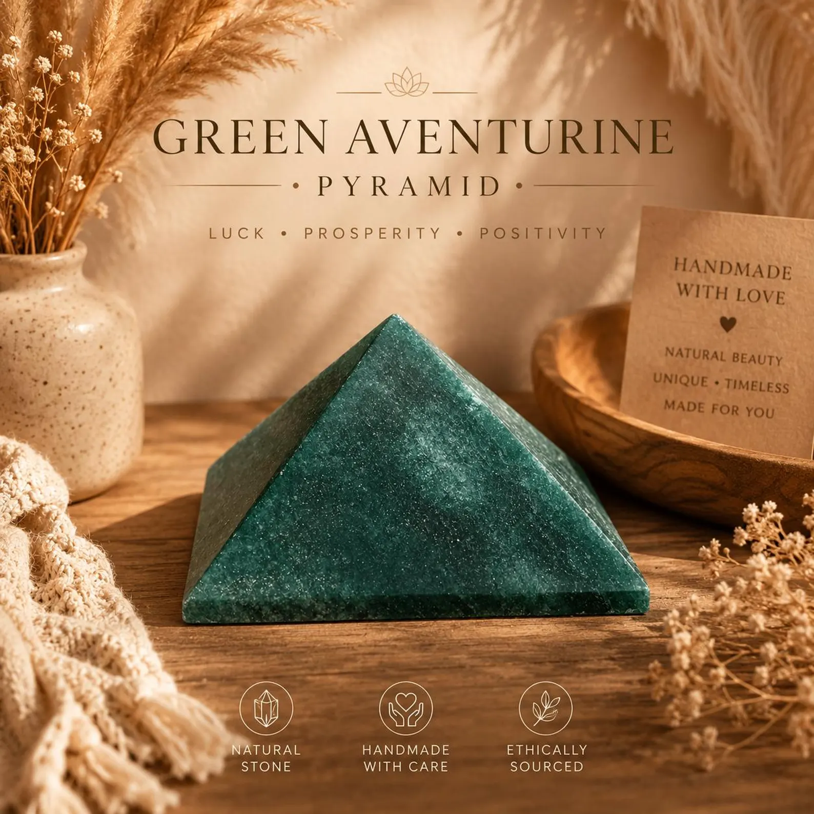 Natural Green Aventurine Pyramid Crystal | Polished Healing Stone | Reiki Meditation Decor | Chakra Energy Crystal | Spiritual Gift