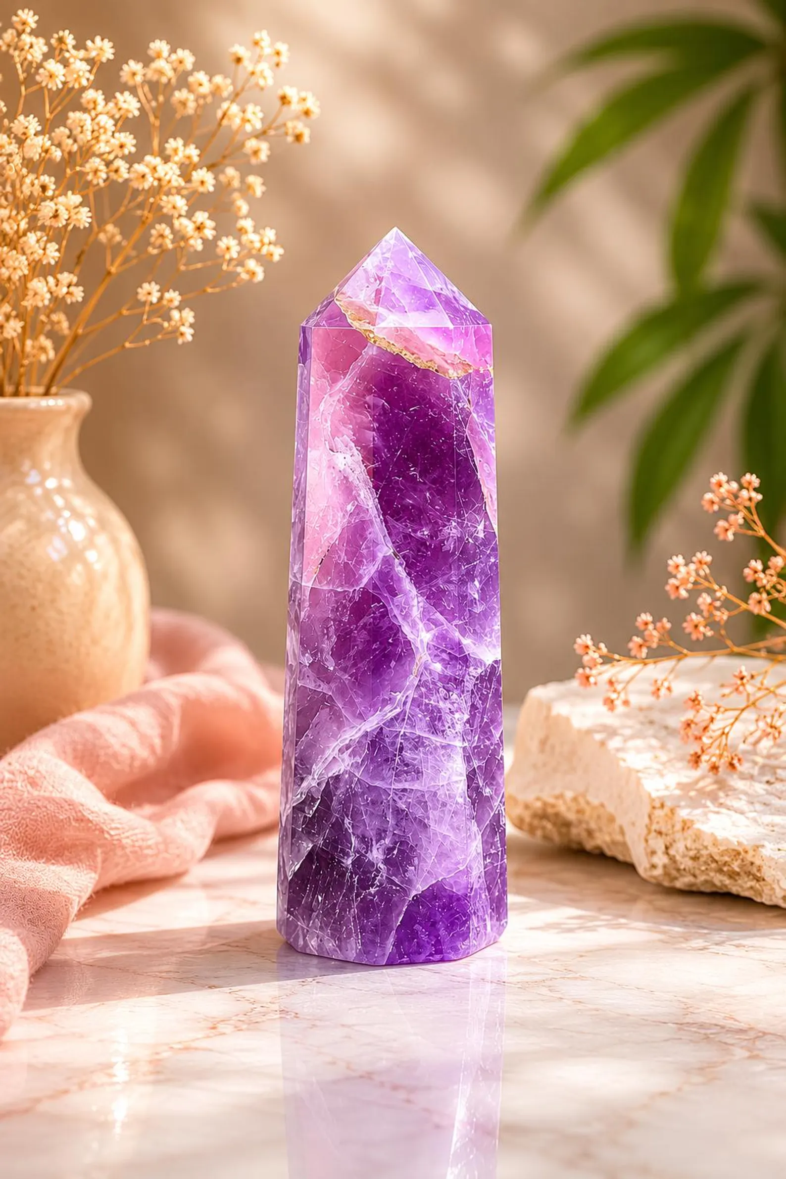 Natural Amethyst Tower Crystal | Polished Healing Point | Meditation Stone | Crown Chakra Decor | Reiki Crystal Gift