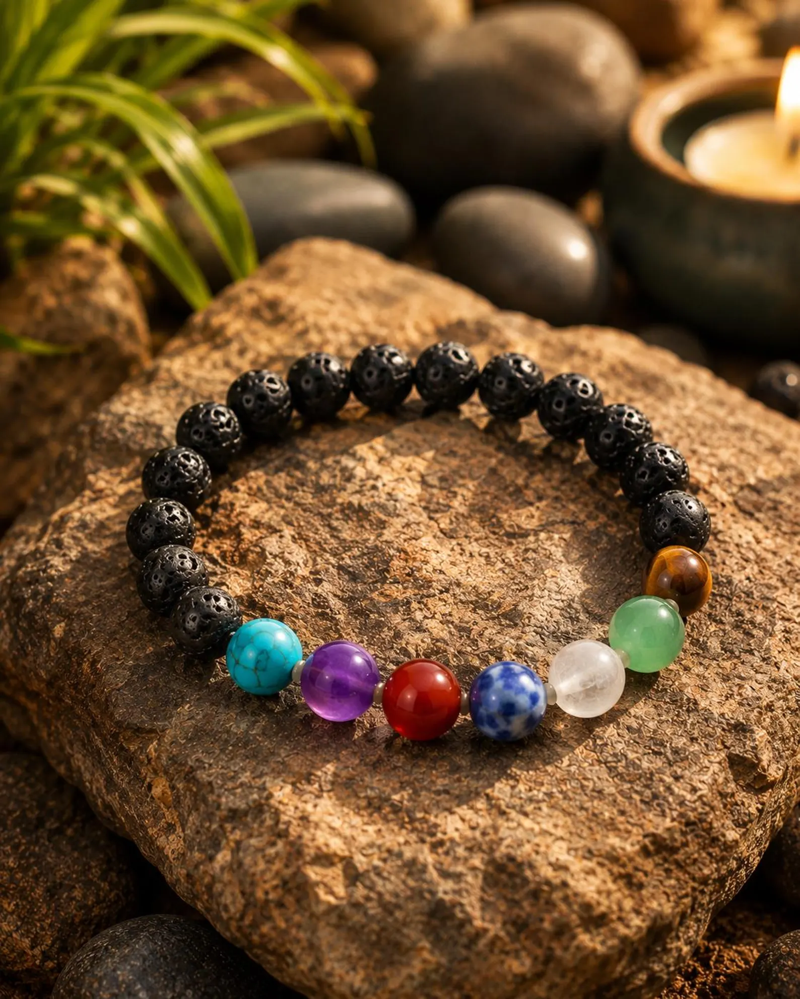 7 Chakra Lava Stone Bracelet